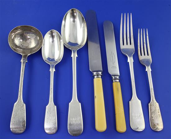 A part suite of late Victorian silver fiddle pattern flatware by Goldsmiths & Silversmiths Co Ltd, weighable silver 52 oz.